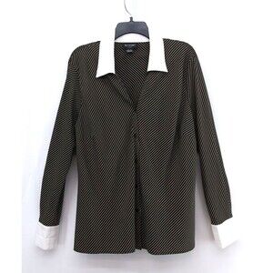Bay Studio Shirt Womens Size 1X Black Pinstripe Collared Button Up Blouse Top